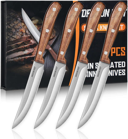 Steak Knives Set of 8, Ultra Sharp Steak Knife Set Japanese VG-10 Stainless Steel Non Serrated Steak Knives Full Tang Wood Handle with Gift Box