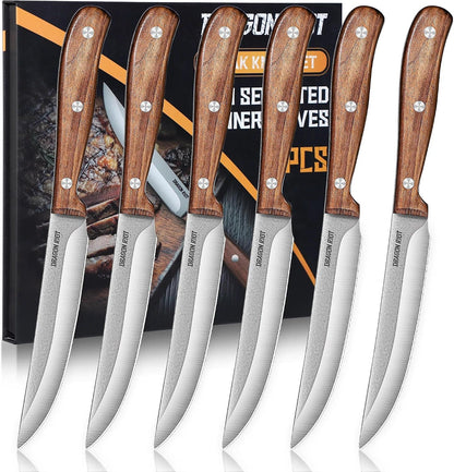Steak Knives Set of 8, Ultra Sharp Steak Knife Set Japanese VG-10 Stainless Steel Non Serrated Steak Knives Full Tang Wood Handle with Gift Box