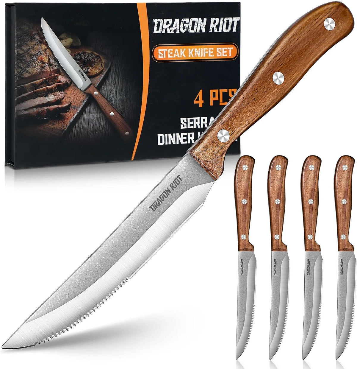 Steak Knives Set of 8, Ultra Sharp Steak Knife Set Japanese VG-10 Stainless Steel Non Serrated Steak Knives Full Tang Wood Handle with Gift Box