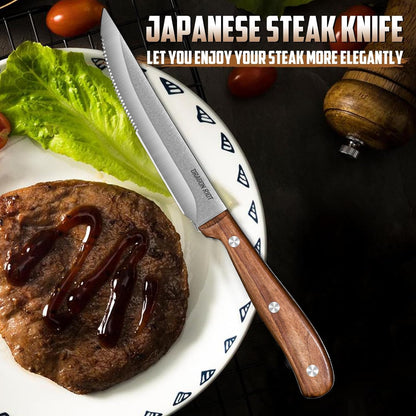 Steak Knives Set of 8, Ultra Sharp Steak Knife Set Japanese VG-10 Stainless Steel Non Serrated Steak Knives Full Tang Wood Handle with Gift Box