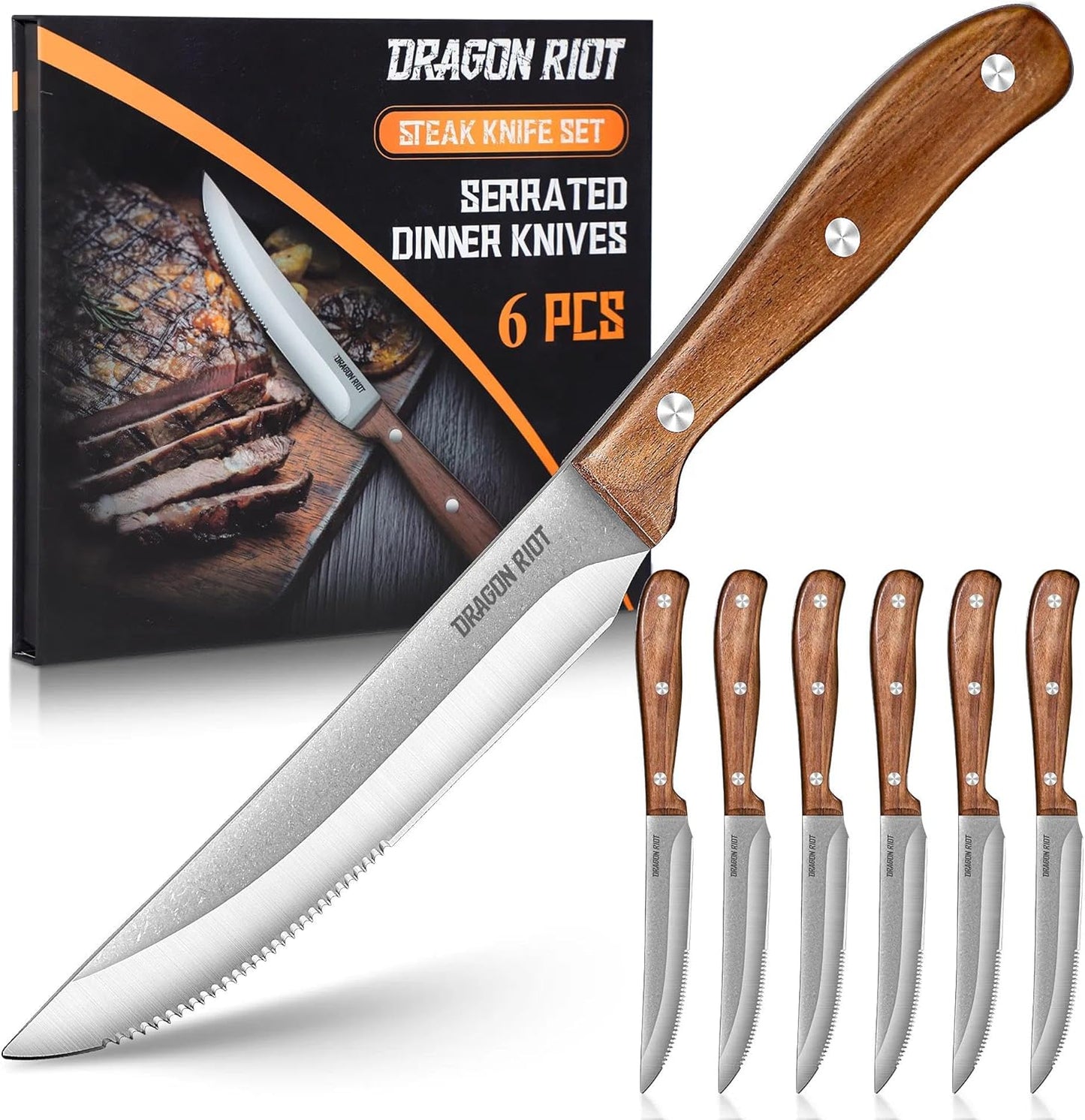 Steak Knives Set of 8, Ultra Sharp Steak Knife Set Japanese VG-10 Stainless Steel Non Serrated Steak Knives Full Tang Wood Handle with Gift Box