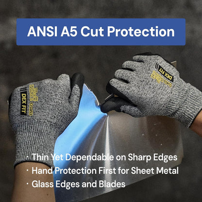 Cut Resistant Gloves Cru453 - ANSI A5, 3D Comfort Fit, Power Grip, Thin & Breathable, Touchscreen - Mechanic, Warehouse, Package Handler Gloves for Men & Women; Gray, S (7), 1 Pair