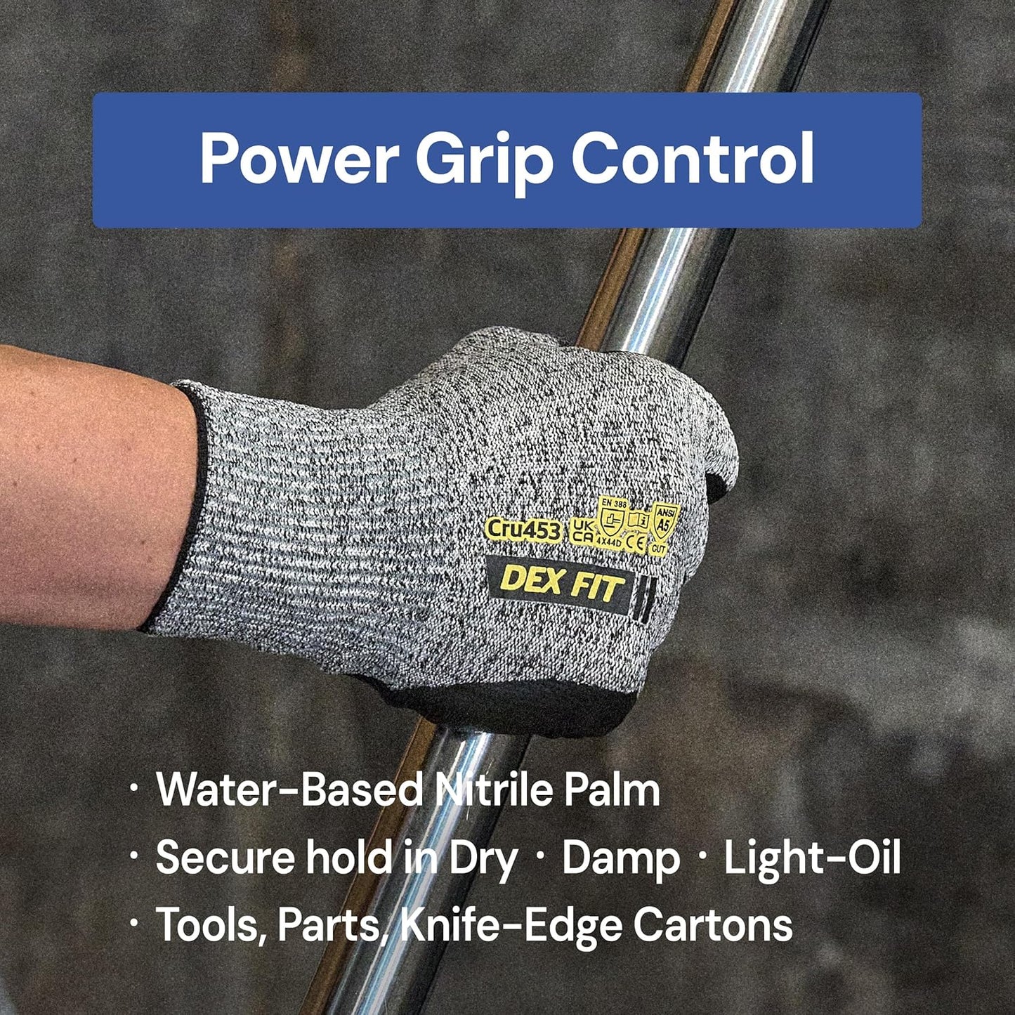 Cut Resistant Gloves Cru453 - ANSI A5, 3D Comfort Fit, Power Grip, Thin & Breathable, Touchscreen - Mechanic, Warehouse, Package Handler Gloves for Men & Women; Gray, S (7), 1 Pair