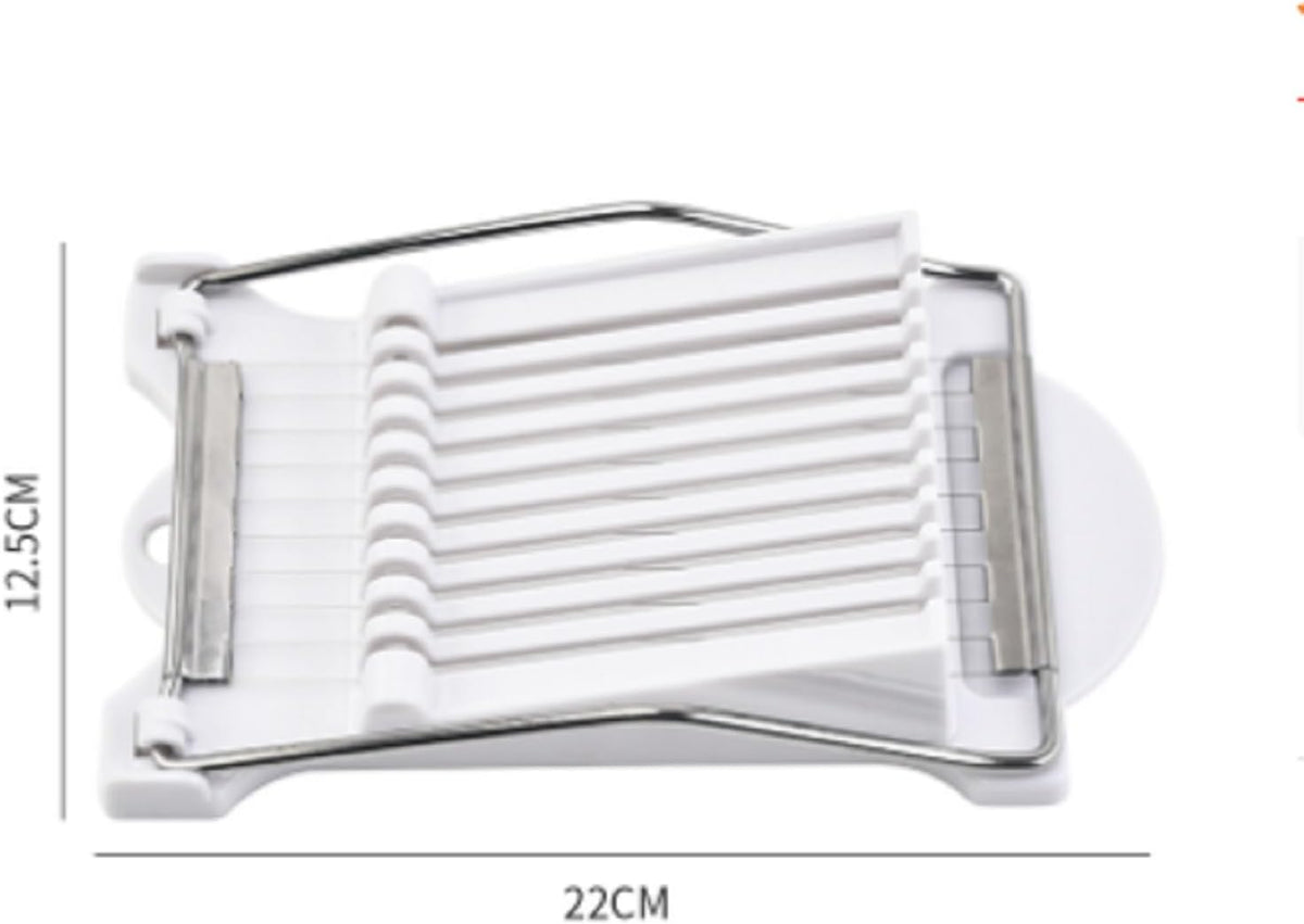 White Luncheon Meat Slicer Fruit Soft Boiled Egg Cheese Butter Slicers Cutter, Stainless Steel Wires, Cuts 10 Slices
