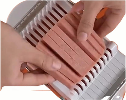 White Luncheon Meat Slicer Fruit Soft Boiled Egg Cheese Butter Slicers Cutter, Stainless Steel Wires, Cuts 10 Slices