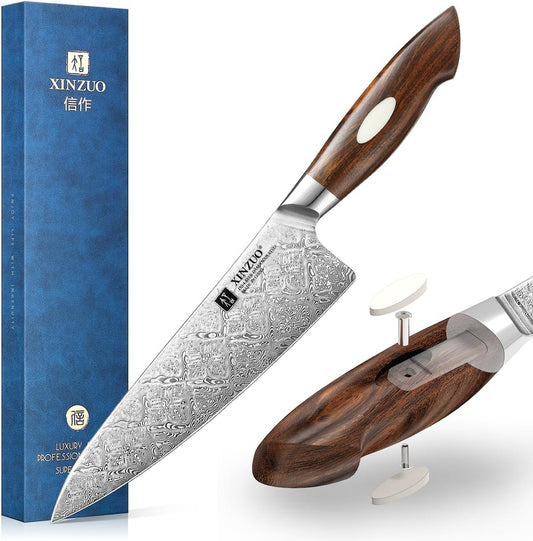 8.3 Inch,110 Layers Damascus Steel Chef Knife Cleaver, Professional Hand Forged Kitchen Cooking Knife,Full Tang,Sharp Slicing Knife Gyuto Knife-North America Desert lron Wood Handle