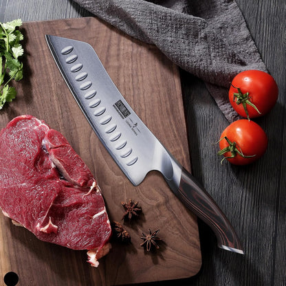 7 Inch Japanese Chef Knife, Ultra Sharp Kitchen Santoku Knives