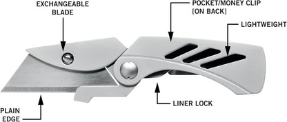 Gear EAB Lite Pocket Razor Knife with Money Clip - EDC Gear Folding Stainless Steel Utility Knife with Box Cutter Blade for Everyday Carry