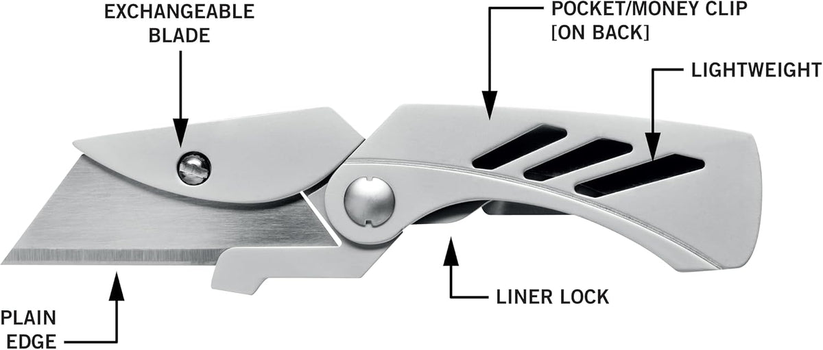 Gear EAB Lite Pocket Razor Knife with Money Clip - EDC Gear Folding Stainless Steel Utility Knife with Box Cutter Blade for Everyday Carry