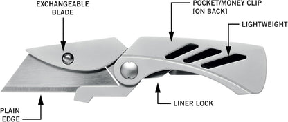 Gear EAB Lite Pocket Razor Knife with Money Clip - EDC Gear Folding Stainless Steel Utility Knife with Box Cutter Blade for Everyday Carry
