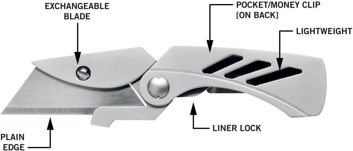 Gear EAB Lite Pocket Razor Knife with Money Clip - EDC Gear Folding Stainless Steel Utility Knife with Box Cutter Blade for Everyday Carry