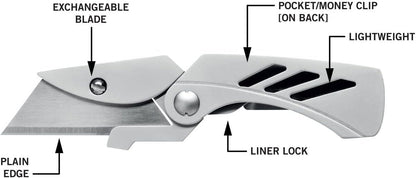 Gear EAB Lite Pocket Razor Knife with Money Clip - EDC Gear Folding Stainless Steel Utility Knife with Box Cutter Blade for Everyday Carry