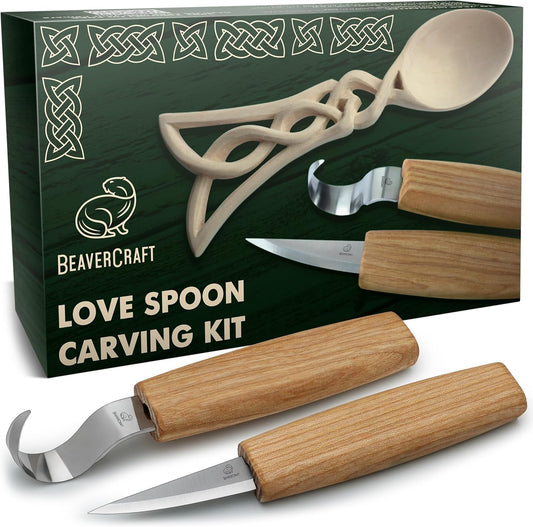 Wood Spoon Carving Kit for Beginners DIY04 - Whittling Set Includes Spoon Carving Tools, Sloyd Whittling Knife Hook Knife, Basswood Blank - Woodworking Hobby Kit for Adults & Kids