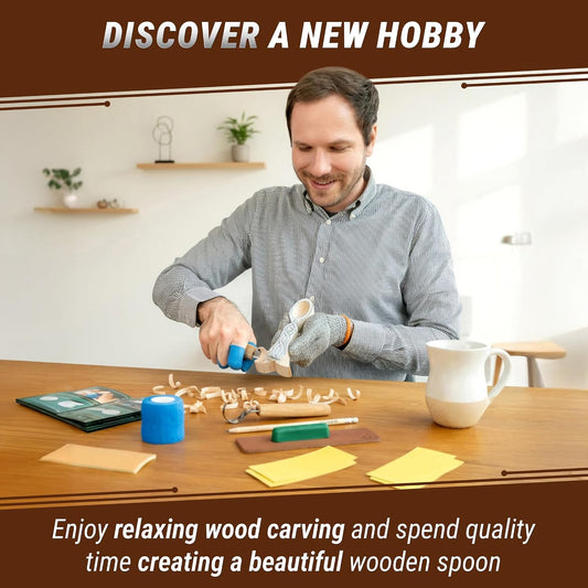 Wood Spoon Carving Kit for Beginners DIY04 - Whittling Set Includes Spoon Carving Tools, Sloyd Whittling Knife Hook Knife, Basswood Blank - Woodworking Hobby Kit for Adults & Kids