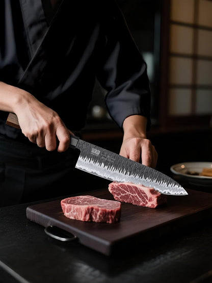 8 Inch Japanese Chef Knife, Hand Forged Gyuto Knife 9 Layers High Carbon 10CR15MOV Steel Kitchen Knife Ultra Sharp & Durable Professional Japanese Sashimi Knife with Ergonomic Rosewood Handle