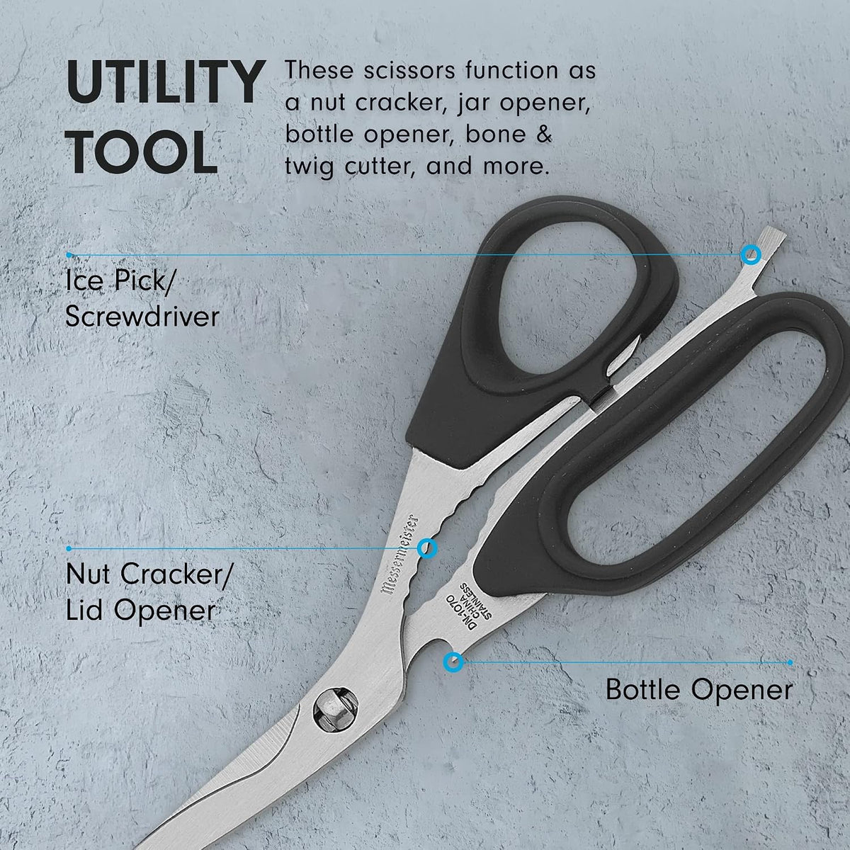 8.5-Inch Take-Apart Utility Shears, Black - Includes Screwdriver, Nut Cracker, Jar Lid Opener/Gripper, Bottle Opener & Bone + Twig Cutter - Suitable for Right-Handed Users