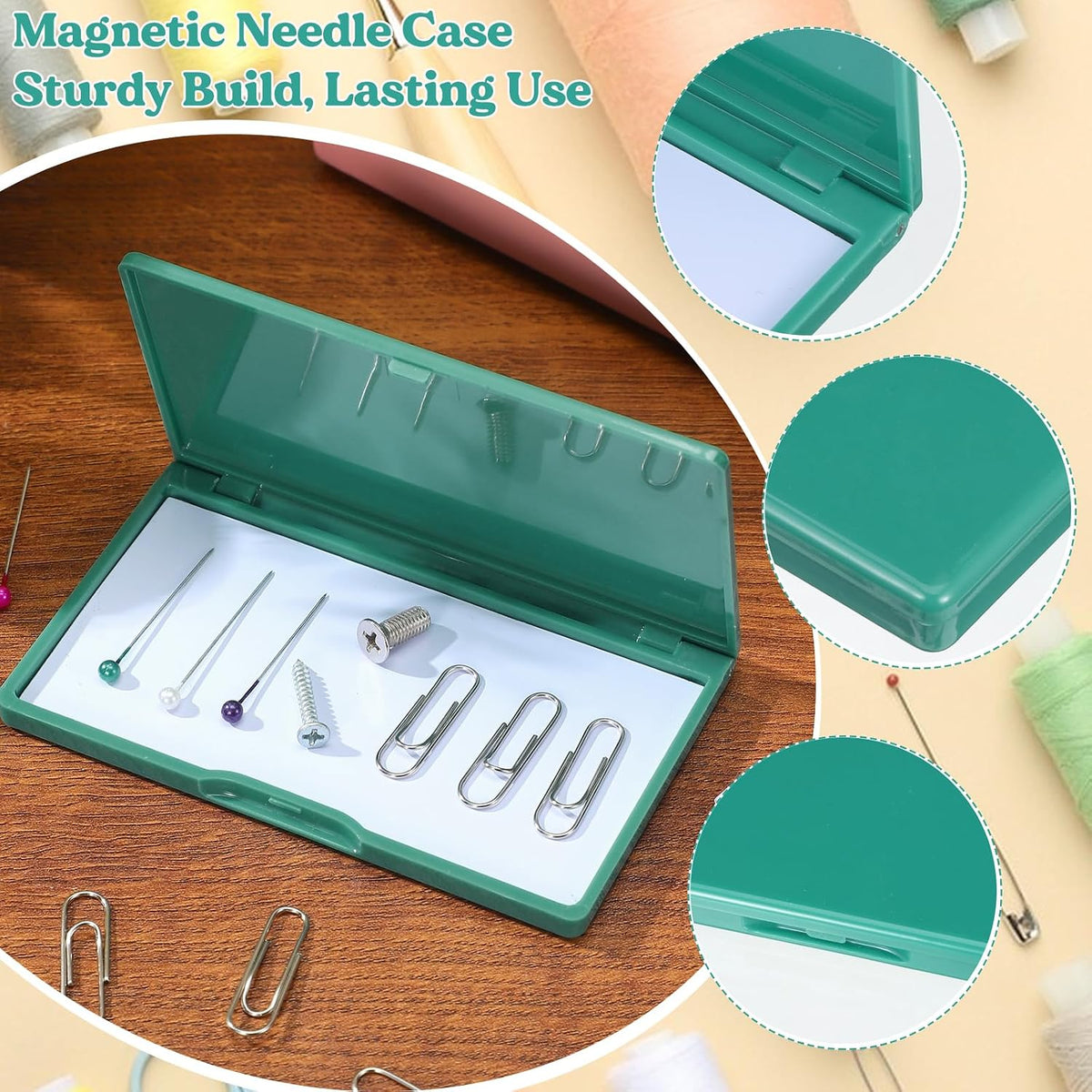 Magnetic Needles Case: 4.3' Portable Hand Sewing Needle Case Pin Holder for Home & Travel - Small Magnetic Box for Knife Blades, Pins, Cross Stitch Supplies Organizer