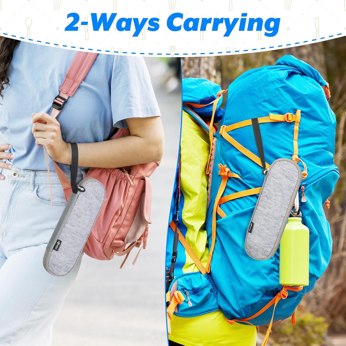 Cosmos Portable Travel Felt Tableware Carrying Storage Case Zipper Bag for Cutlery Kit Flatware Chopsticks Spoon Fork in Camping Travel Picnic Office