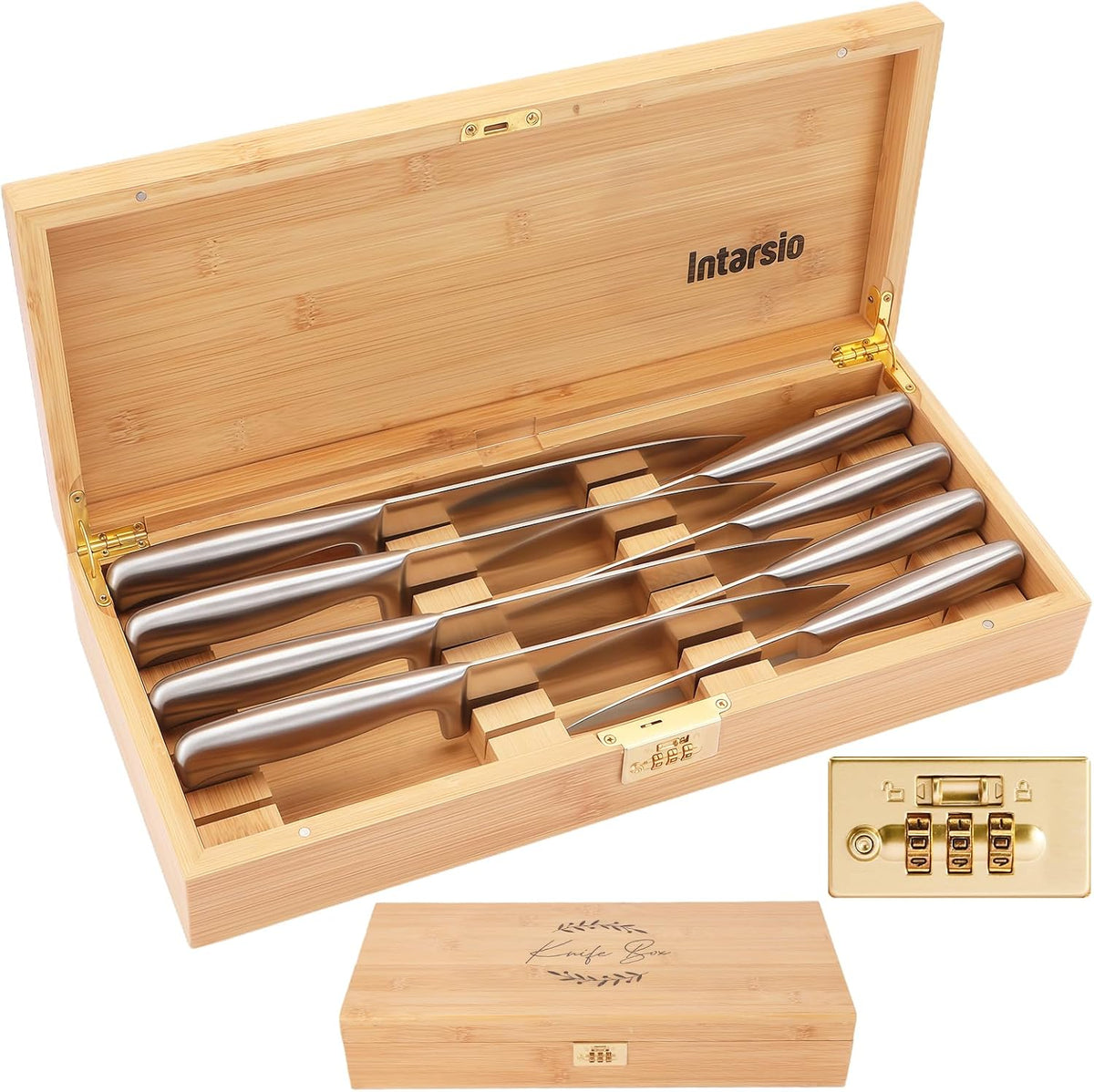 Upgraded Lockable Large Bamboo Knife Storage Box with Magnetic Removable Knife Blocks for Easy, Quick and Safe Culinary Tools Storage, Keyless Kitchen Combination Lock Box, Great Kitchen Gifts