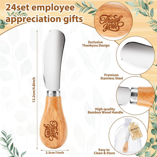 50 Sets Bridal Shower Thank You Gifts Wedding Favors for Guest Bulk Stainless Steel Butter Spreader Knife Wooden Handle with Organza Bags and Thank You Tag Guest Gift for Wedding Party Favor