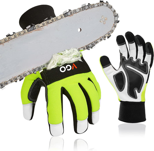 ... Chainsaw Gloves, 12-Layer Chainsaw Protection on Both Hand Back, leather Work Gloves, Mechanic Gloves