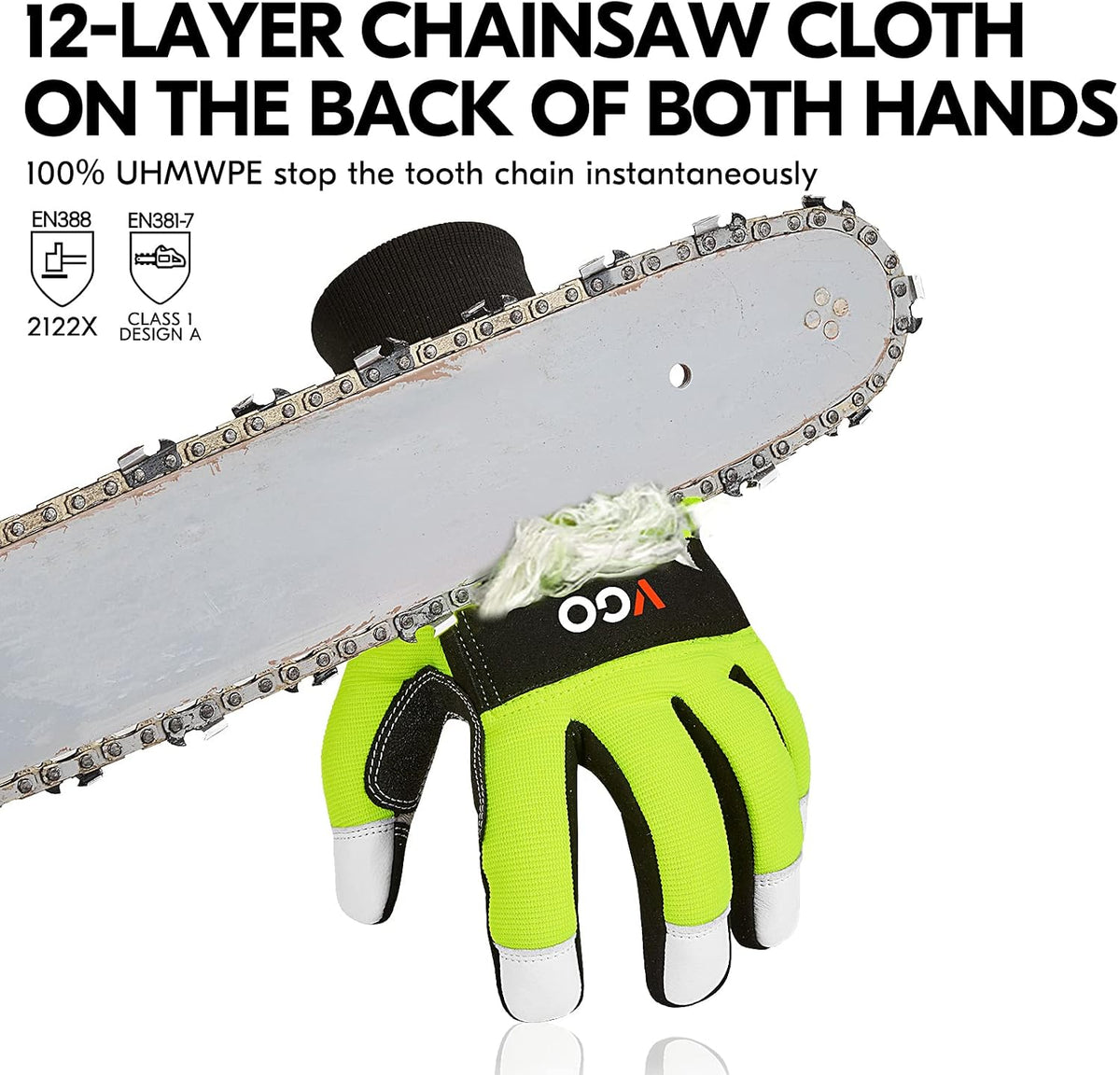 ... Chainsaw Gloves, 12-Layer Chainsaw Protection on Both Hand Back, leather Work Gloves, Mechanic Gloves
