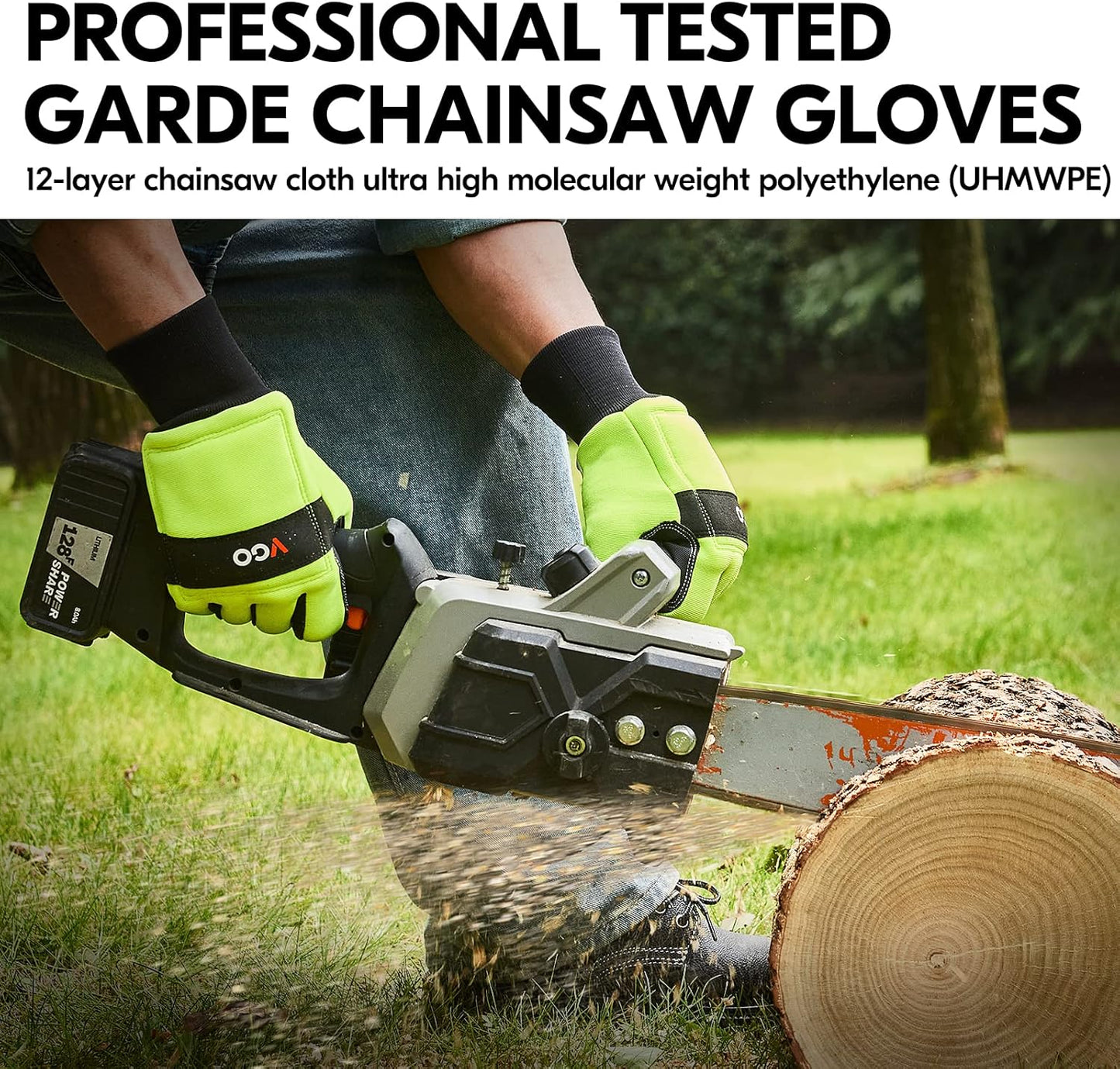 ... Chainsaw Gloves, 12-Layer Chainsaw Protection on Both Hand Back, leather Work Gloves, Mechanic Gloves