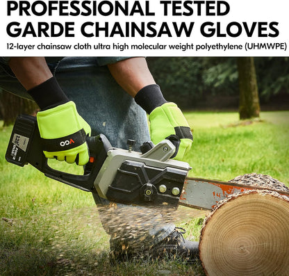 ... Chainsaw Gloves, 12-Layer Chainsaw Protection on Both Hand Back, leather Work Gloves, Mechanic Gloves