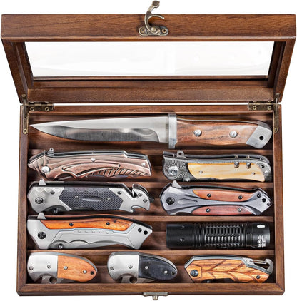 Wooden Knife Display Case, Pocket Knife Organizer for Men's Collection & EDC Gear (Walnut, 1 Pack)