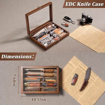 Wooden Knife Display Case, Pocket Knife Organizer for Men's Collection & EDC Gear (Walnut, 1 Pack)