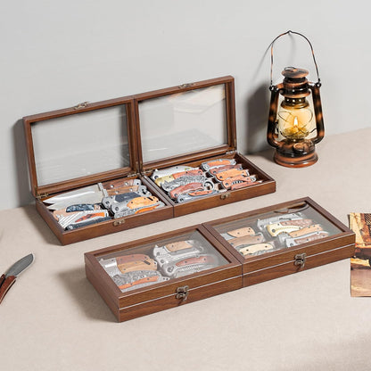 Wooden Knife Display Case, Pocket Knife Organizer for Men's Collection & EDC Gear (Walnut, 1 Pack)