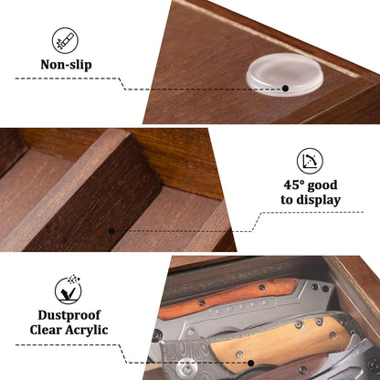 Wooden Knife Display Case, Pocket Knife Organizer for Men's Collection & EDC Gear (Walnut, 1 Pack)
