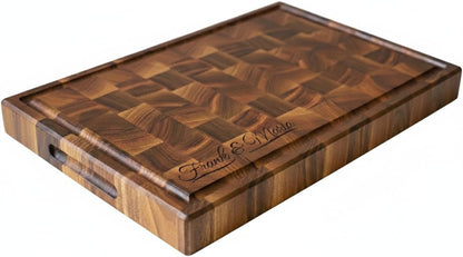 Personalized End Grain Walnut Cutting Board, Handcrafted Wood Kitchen Chopping Block (13x8x2 Inches)