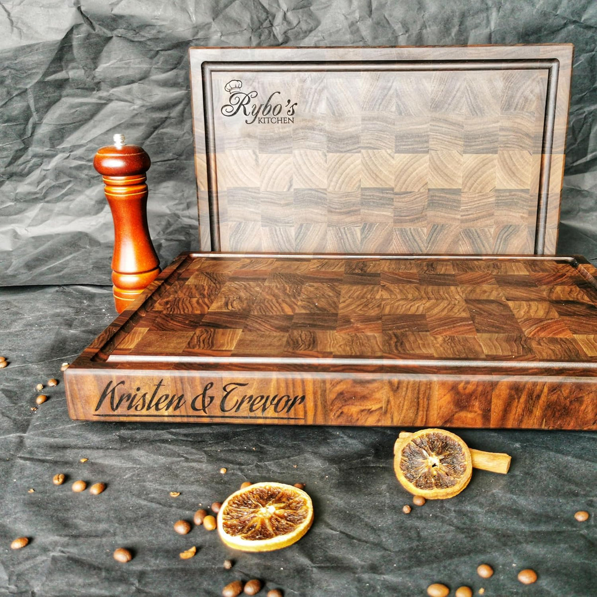 Personalized End Grain Walnut Cutting Board, Handcrafted Wood Kitchen Chopping Block (13x8x2 Inches)