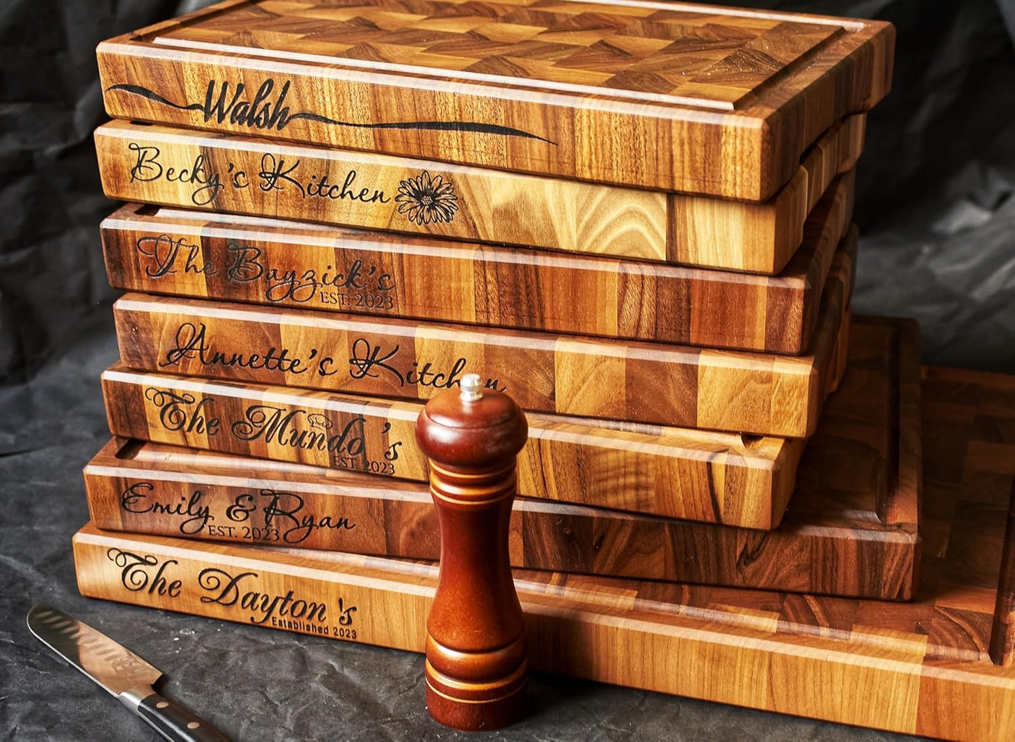 Personalized End Grain Walnut Cutting Board, Handcrafted Wood Kitchen Chopping Block (13x8x2 Inches)