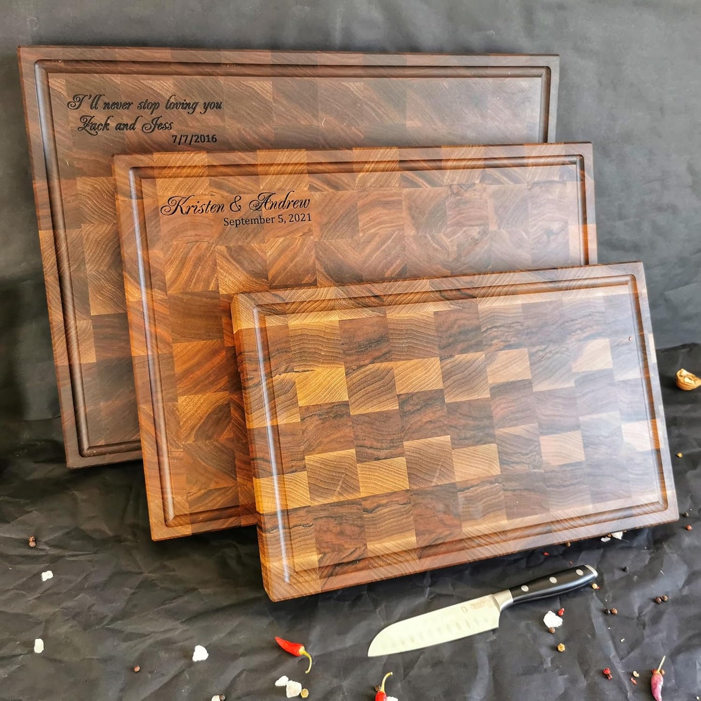 Personalized End Grain Walnut Cutting Board, Handcrafted Wood Kitchen Chopping Block (13x8x2 Inches)
