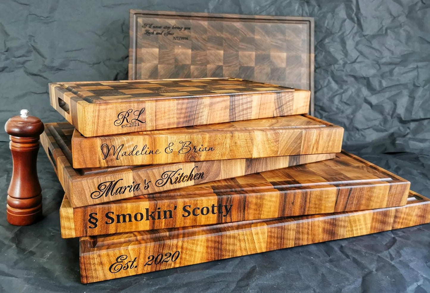 Personalized End Grain Walnut Cutting Board, Handcrafted Wood Kitchen Chopping Block (13x8x2 Inches)