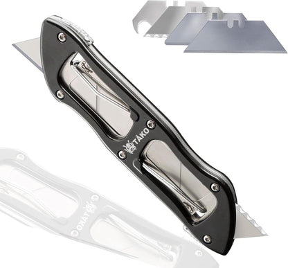 Tako X2- Retractable Utility Knife, Quick Change, Instant Extra Blade Access, Box Cutter, Pocket Knife, Compact