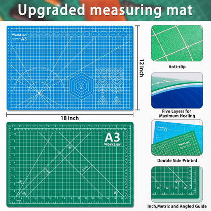 12" x 18" Art Self Healing PVC Cutting Mat, Double Sided, Gridded Rotary Cutting Board for Craft, Fabric, Quilting, Sewing, Scrapbooking Project……