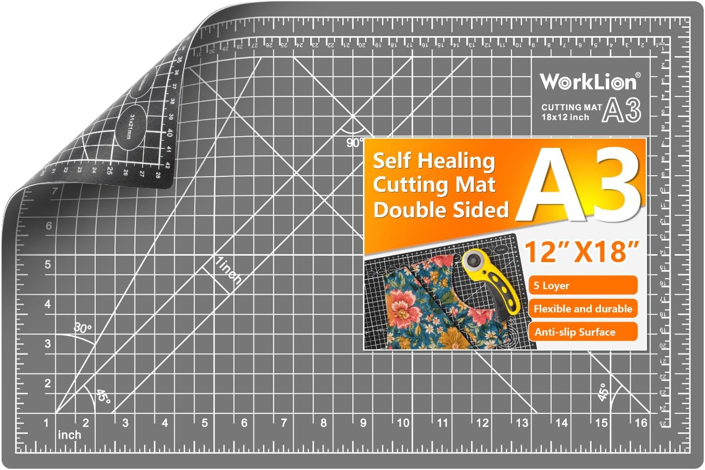 12" x 18" Art Self Healing PVC Cutting Mat, Double Sided, Gridded Rotary Cutting Board for Craft, Fabric, Quilting, Sewing, Scrapbooking Project……