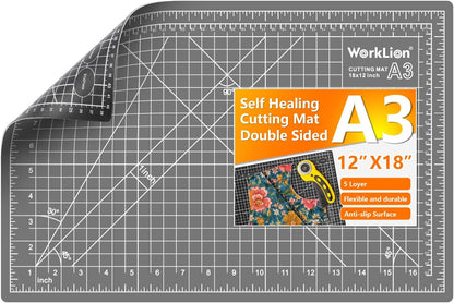 12" x 18" Art Self Healing PVC Cutting Mat, Double Sided, Gridded Rotary Cutting Board for Craft, Fabric, Quilting, Sewing, Scrapbooking Project……