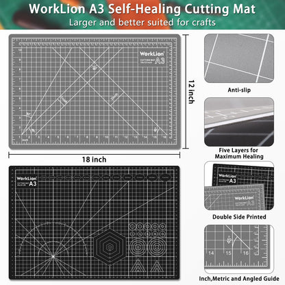 12" x 18" Art Self Healing PVC Cutting Mat, Double Sided, Gridded Rotary Cutting Board for Craft, Fabric, Quilting, Sewing, Scrapbooking Project……
