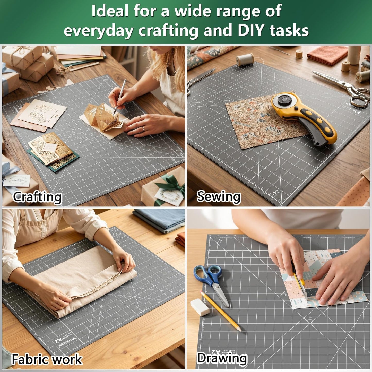 12" x 18" Art Self Healing PVC Cutting Mat, Double Sided, Gridded Rotary Cutting Board for Craft, Fabric, Quilting, Sewing, Scrapbooking Project……
