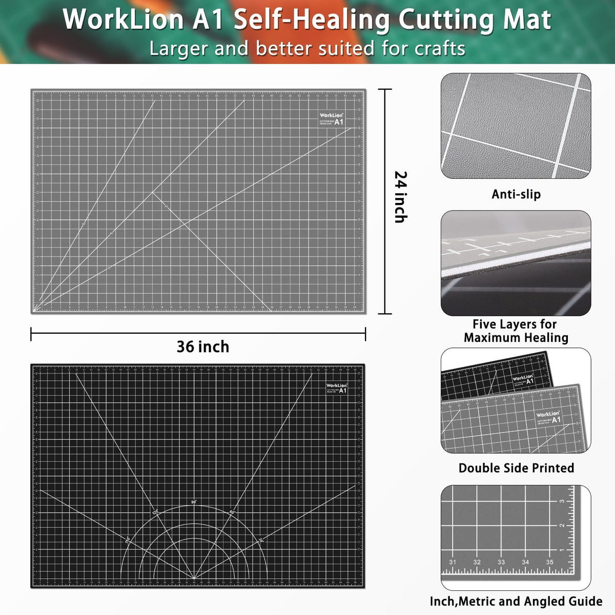 12" x 18" Art Self Healing PVC Cutting Mat, Double Sided, Gridded Rotary Cutting Board for Craft, Fabric, Quilting, Sewing, Scrapbooking Project……