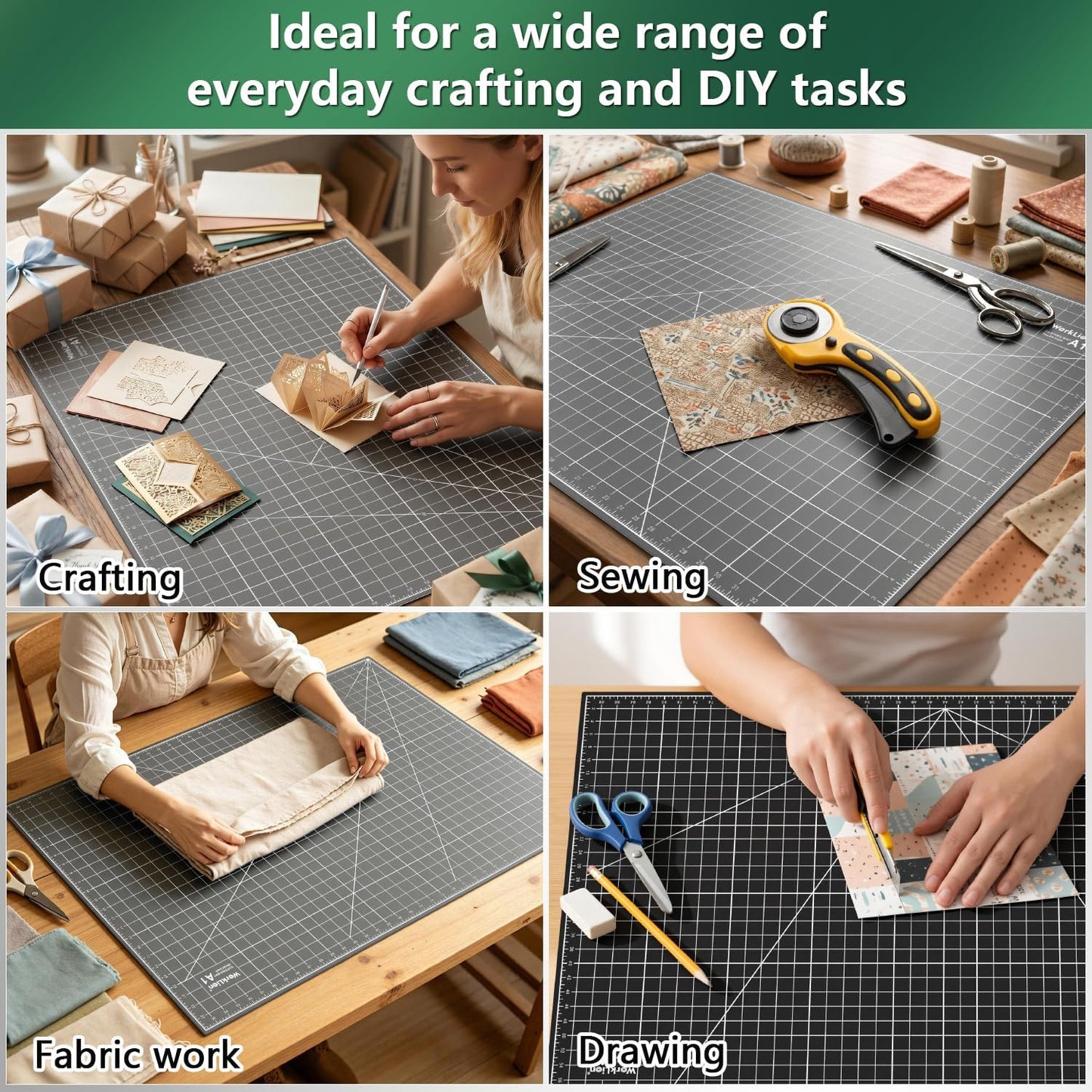 12" x 18" Art Self Healing PVC Cutting Mat, Double Sided, Gridded Rotary Cutting Board for Craft, Fabric, Quilting, Sewing, Scrapbooking Project……