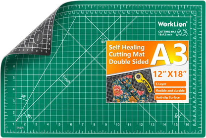 12" x 18" Art Self Healing PVC Cutting Mat, Double Sided, Gridded Rotary Cutting Board for Craft, Fabric, Quilting, Sewing, Scrapbooking Project……