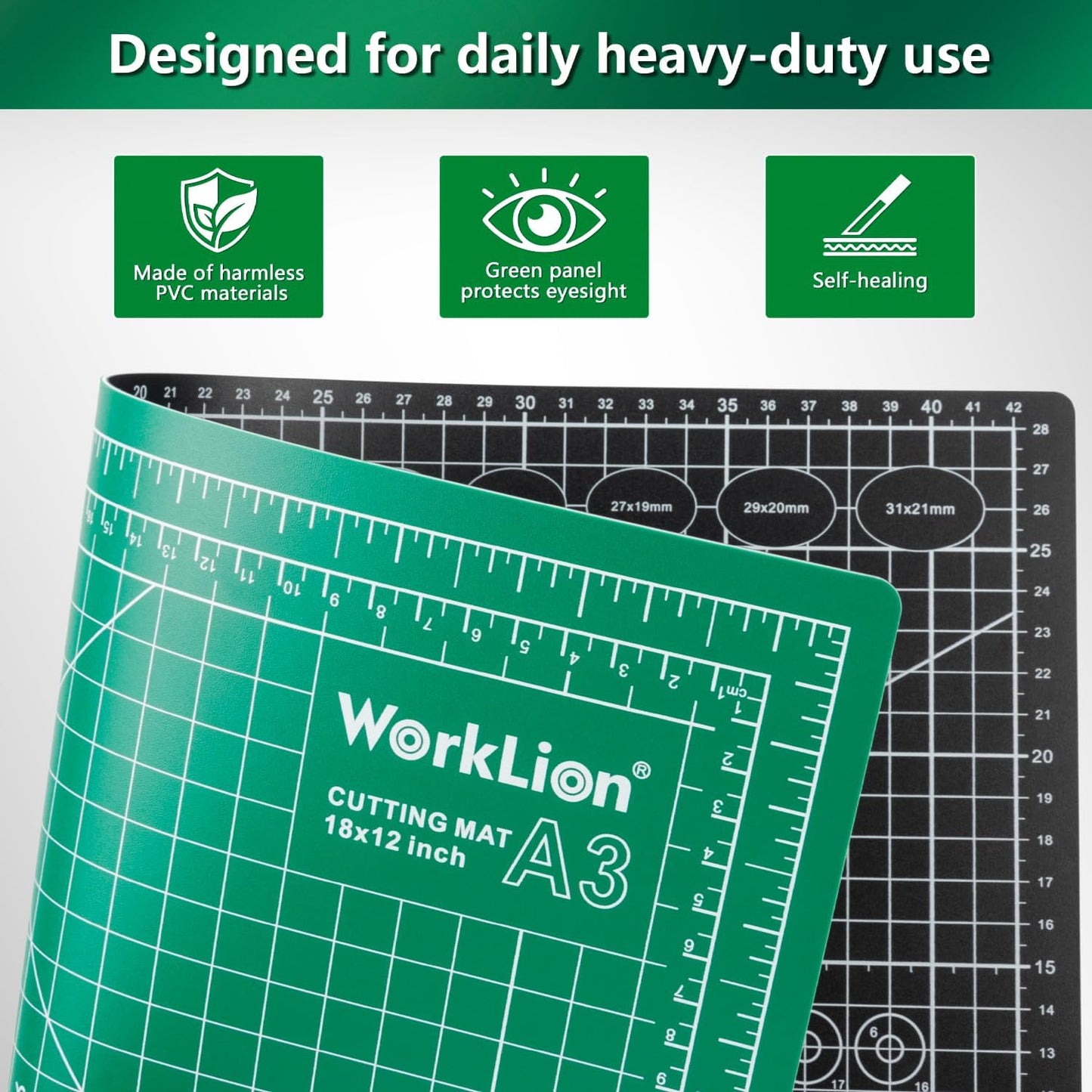 12" x 18" Art Self Healing PVC Cutting Mat, Double Sided, Gridded Rotary Cutting Board for Craft, Fabric, Quilting, Sewing, Scrapbooking Project……