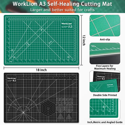 12" x 18" Art Self Healing PVC Cutting Mat, Double Sided, Gridded Rotary Cutting Board for Craft, Fabric, Quilting, Sewing, Scrapbooking Project……