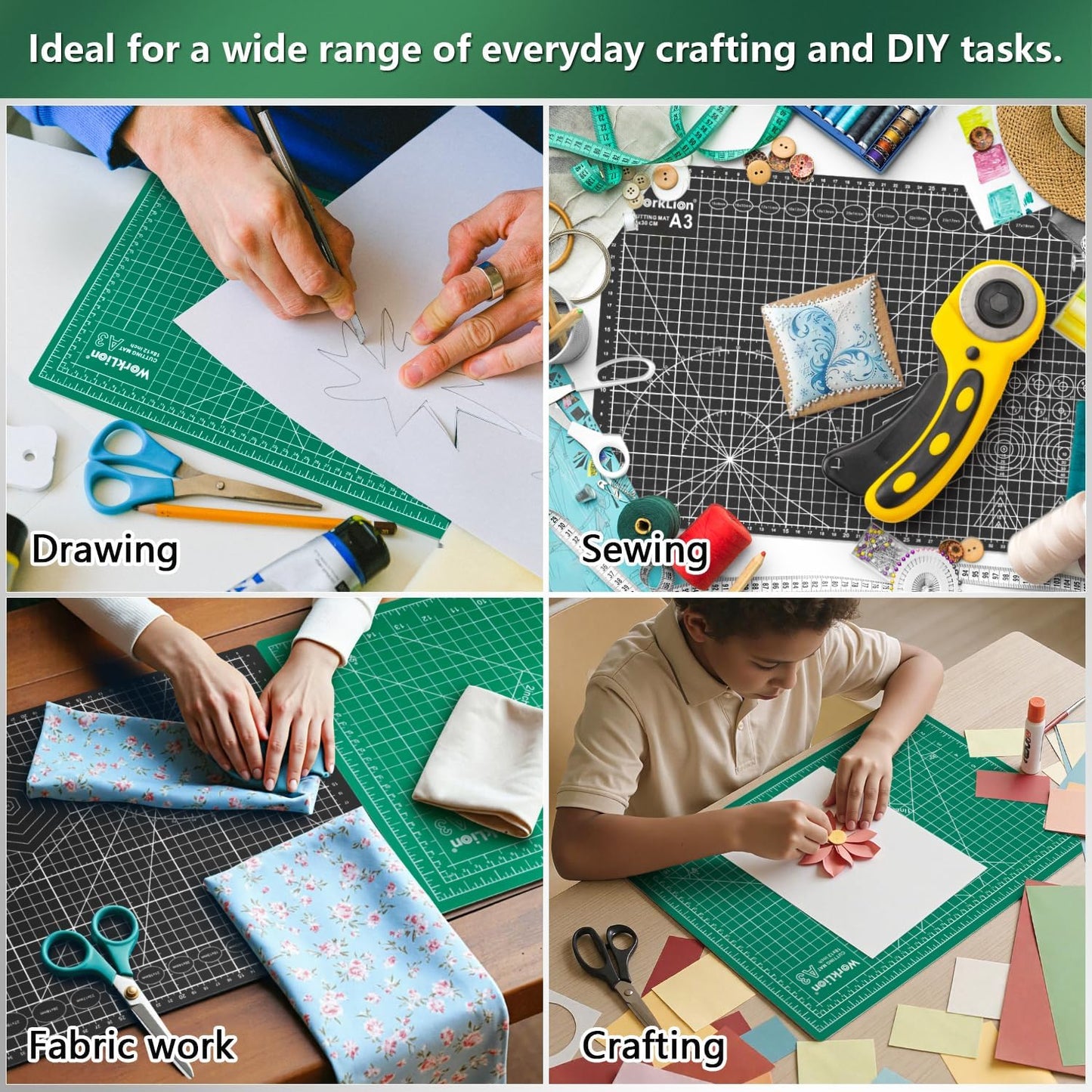 12" x 18" Art Self Healing PVC Cutting Mat, Double Sided, Gridded Rotary Cutting Board for Craft, Fabric, Quilting, Sewing, Scrapbooking Project……