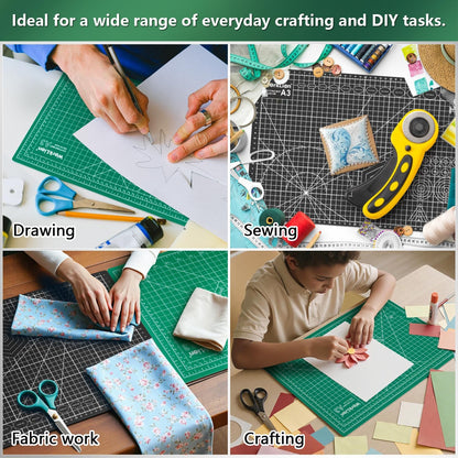 12" x 18" Art Self Healing PVC Cutting Mat, Double Sided, Gridded Rotary Cutting Board for Craft, Fabric, Quilting, Sewing, Scrapbooking Project……